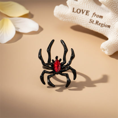 Red Crystal & Blacktone Spider Ear Cuff