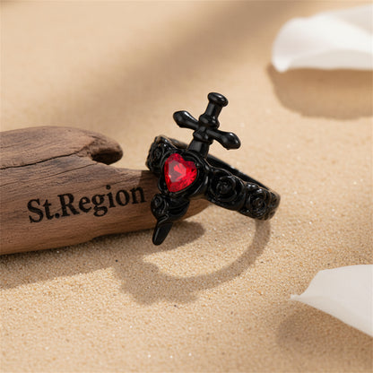 Red Heart Crystal & Blacktone Sword Ear Cuff