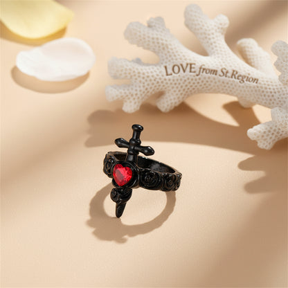 Red Heart Crystal & Blacktone Sword Ear Cuff