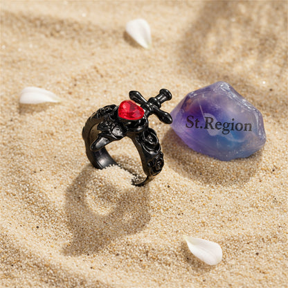 Red Heart Crystal & Blacktone Sword Ear Cuff