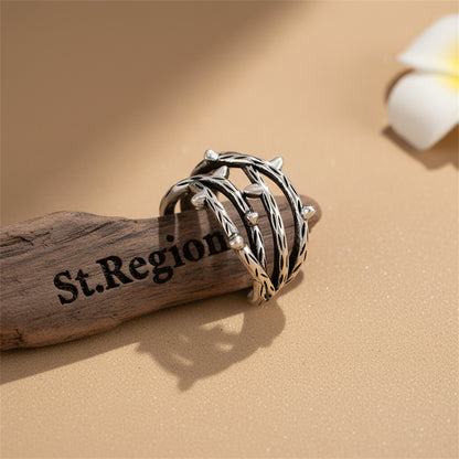 Silvertone Rattan Layered Ear Cuff