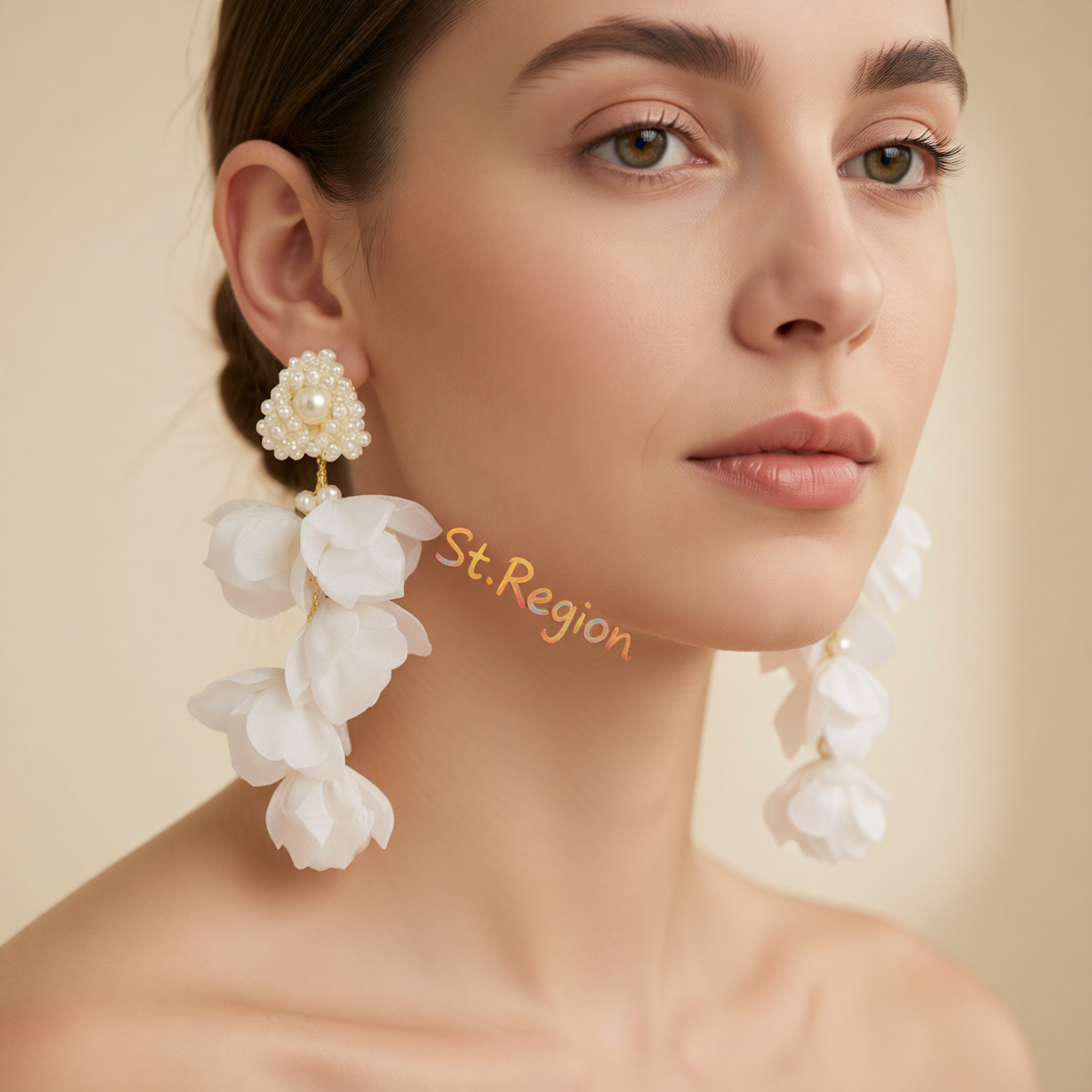 Pearl & Plastic Goldtone Roses Cluster Dangle Earrings