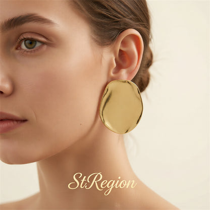 Goldtone Round Statement Stud Earrings