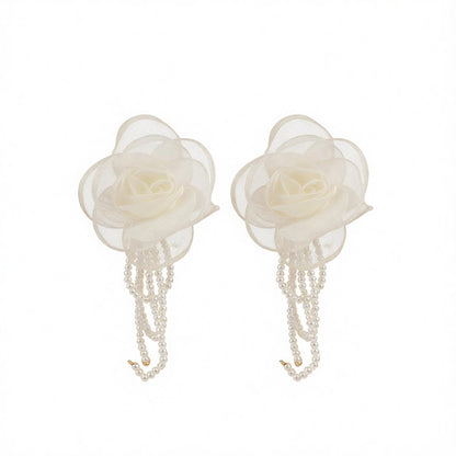 Polyster and Clear Acrylic Goldtone Flower Tassel Dangle Earrings, gold drop earrings for women, everyday style, side view