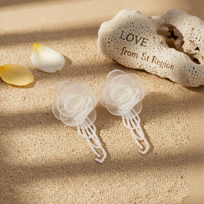 Polyster and Clear Acrylic Goldtone Flower Tassel Dangle Earrings, gold drop earrings for women, lifestyle look
