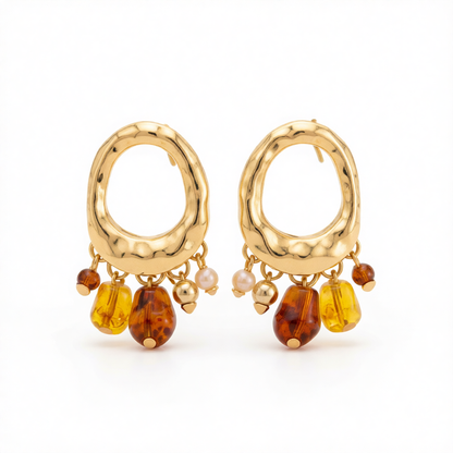 Yellow Resin & Goldtone Oval Tassel Dangle Earrings