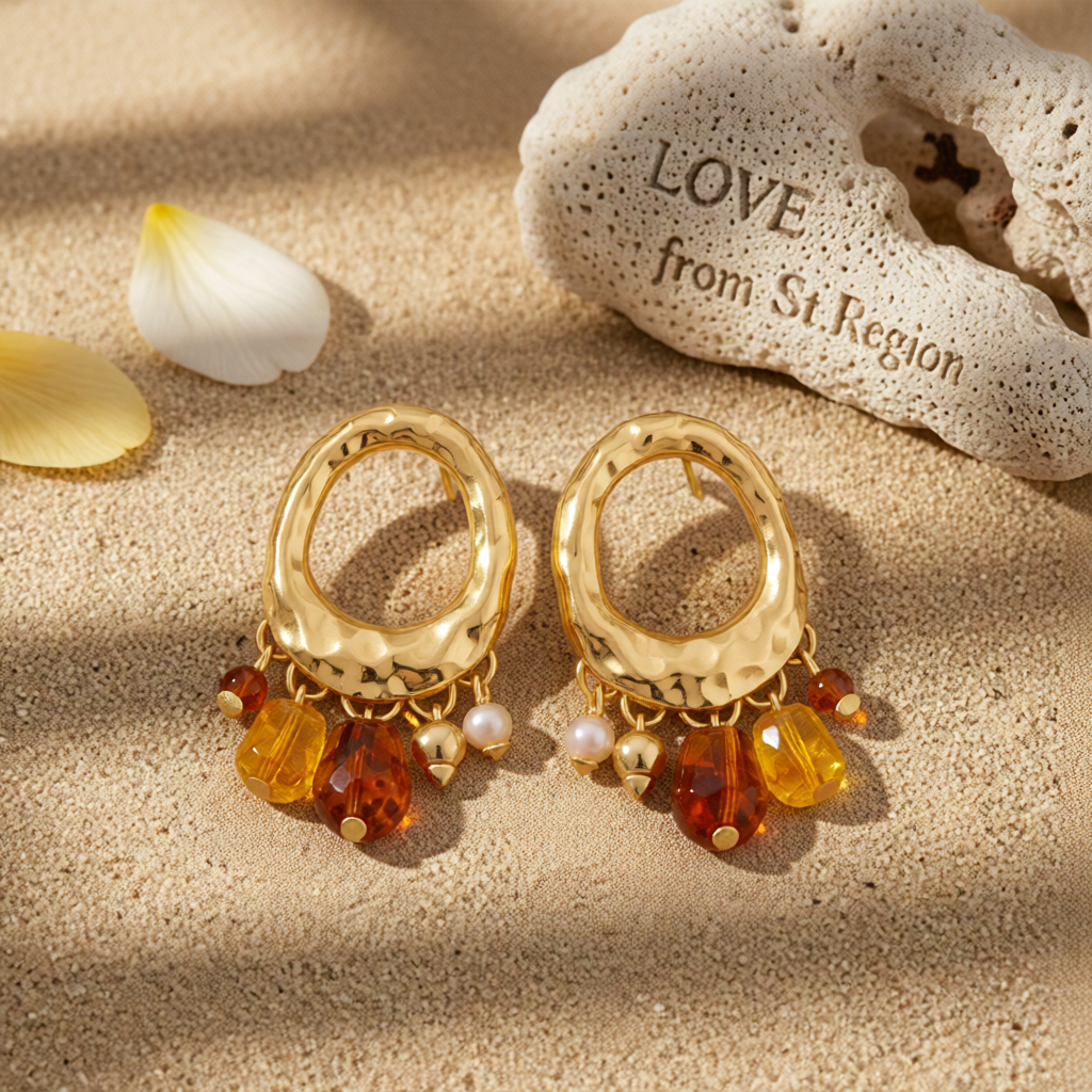 Yellow Resin & Goldtone Oval Tassel Dangle Earrings