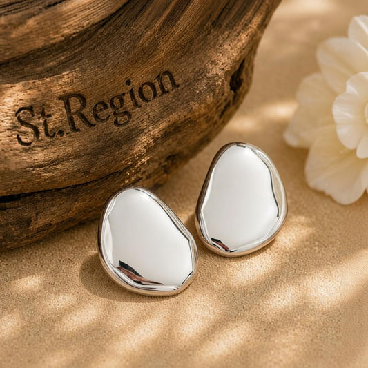 Silvertone Oval Statement Stud Earrings, cubic zirconia stud earrings for women, vintage-inspired design, front view