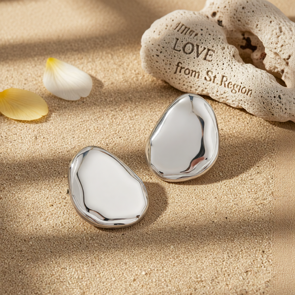 Silvertone Oval Statement Stud Earrings
