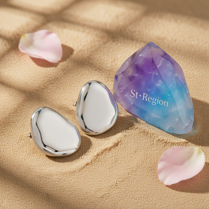 Silvertone Oval Statement Stud Earrings
