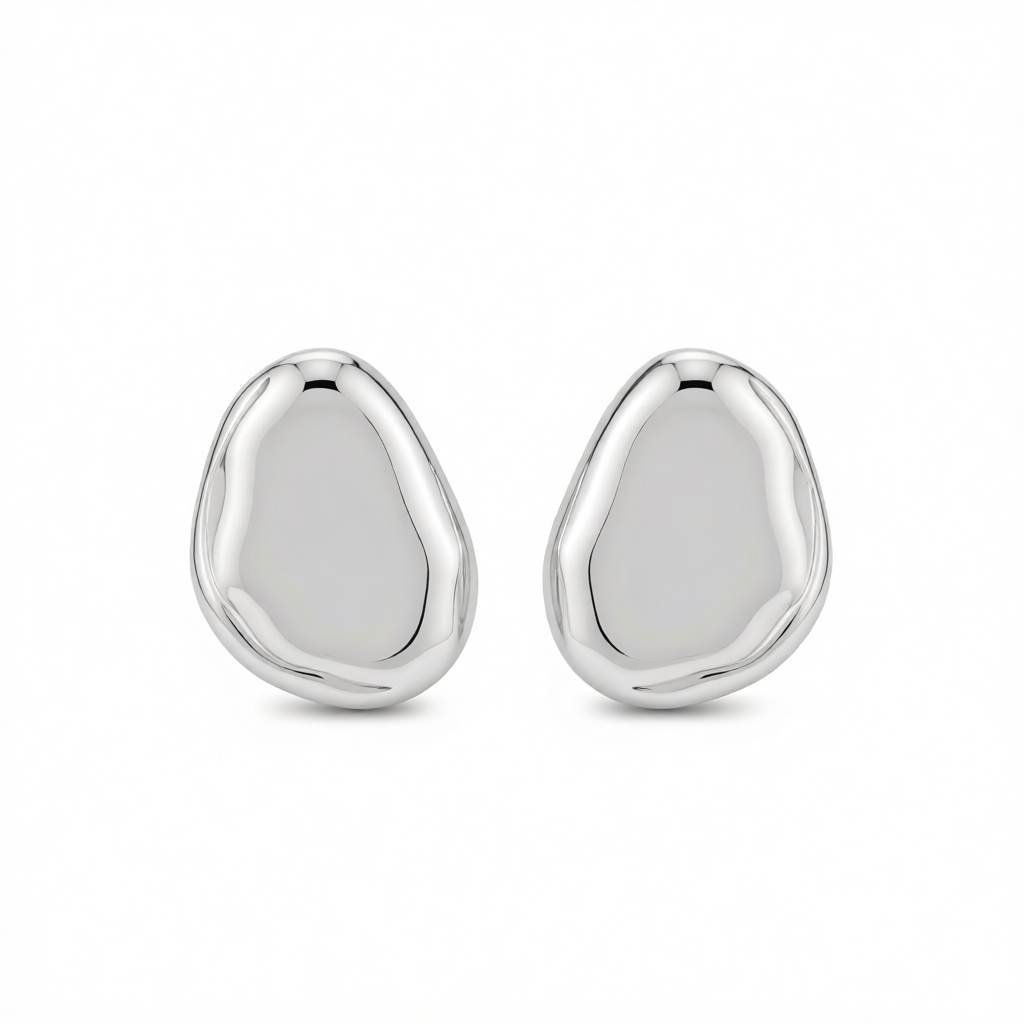Silvertone Oval Statement Stud Earrings