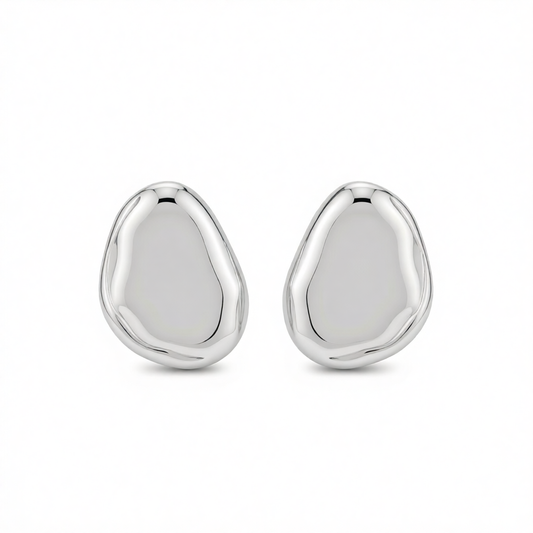 Silvertone Oval Statement Stud Earrings