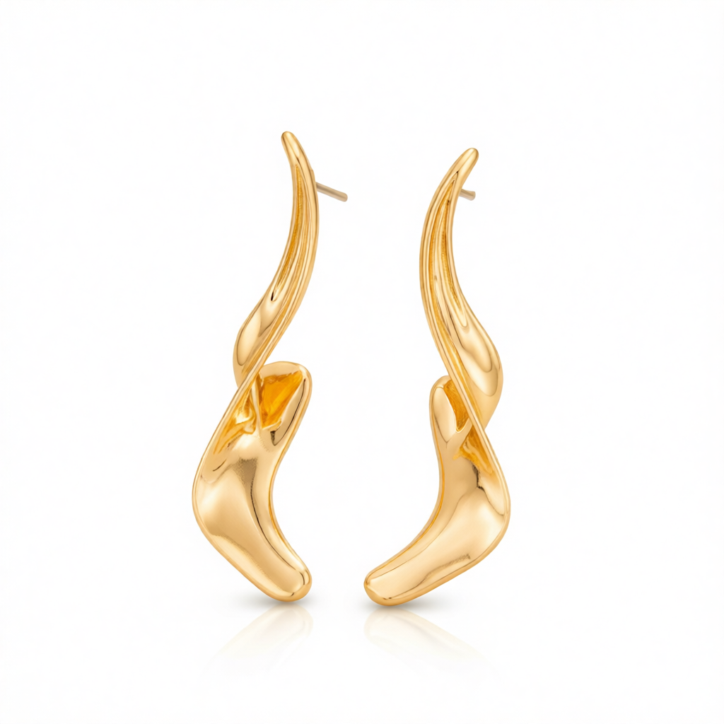 Goldtone Liquid Feather Statement Dangle Earrings
