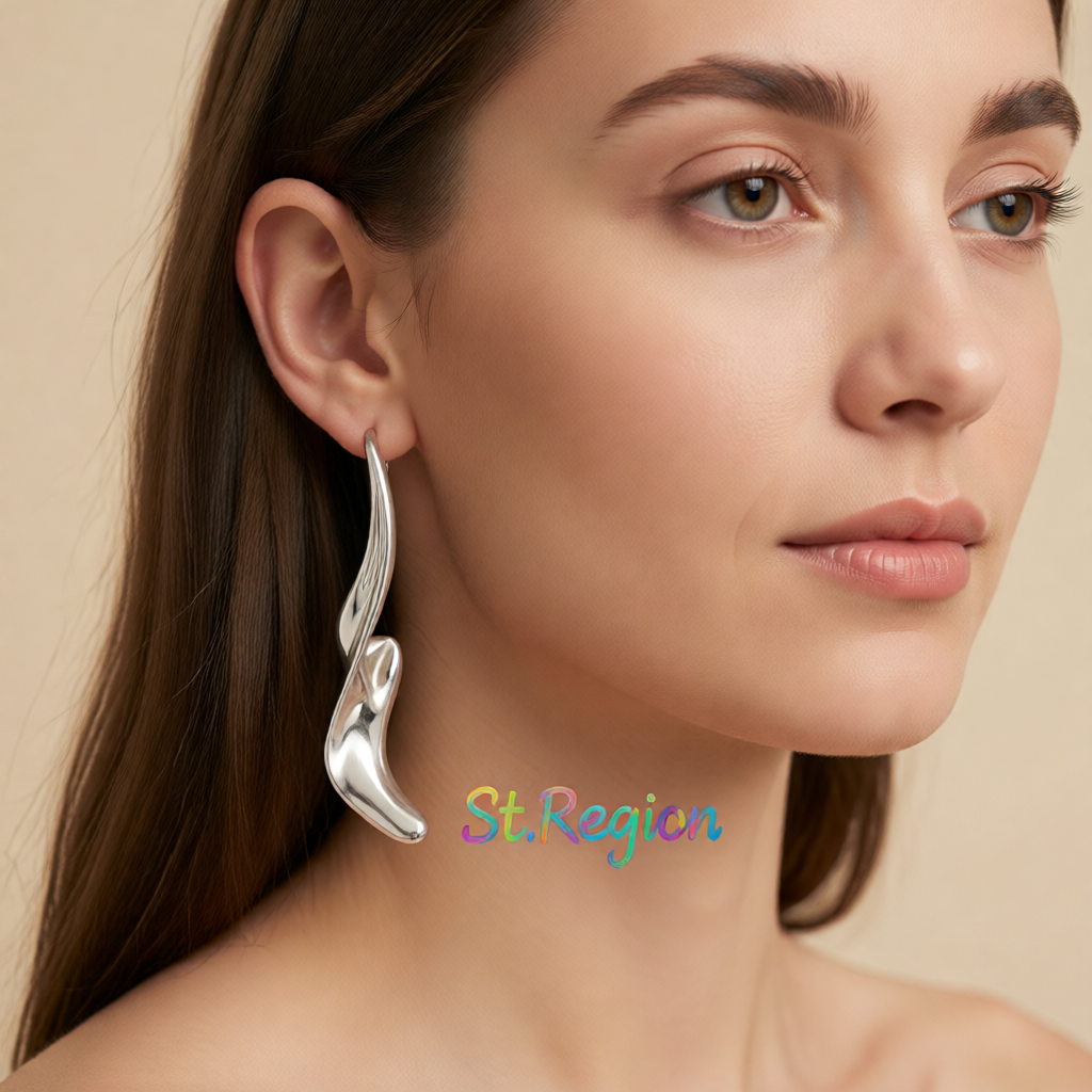 Silvertone Liquid Feather Statement Dangle Earrings
