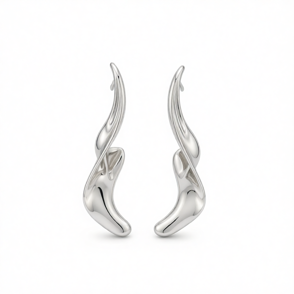 Silvertone Liquid Feather Statement Dangle Earrings