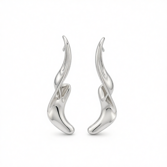 Silvertone Liquid Feather Statement Dangle Earrings