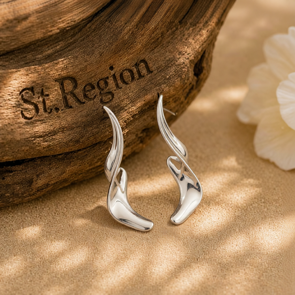 Silvertone Liquid Feather Statement Dangle Earrings