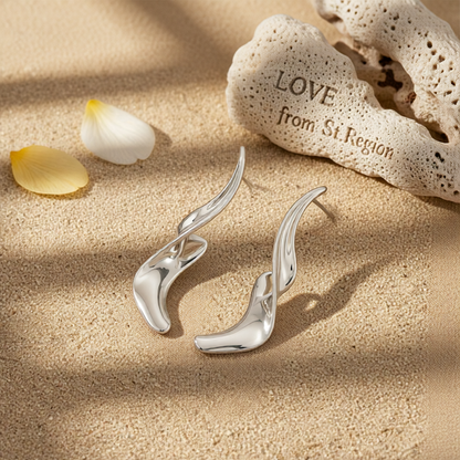 Silvertone Liquid Feather Statement Dangle Earrings