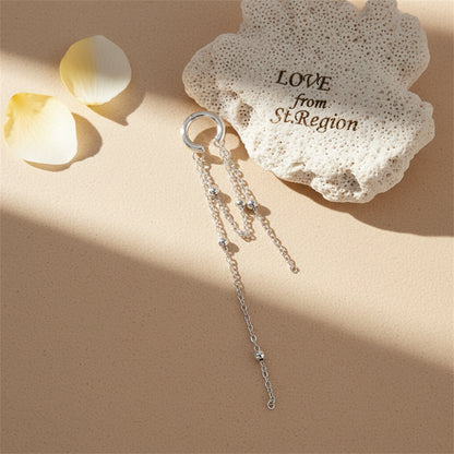 Silvertone Beaded Chain Tassel Ear Cuff