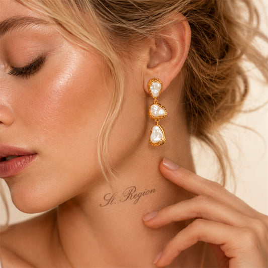Baroque Pearl & Goldtone Tiered Dangle Earrings