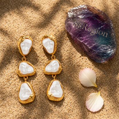 Baroque Pearl & Goldtone Tiered Dangle Earrings