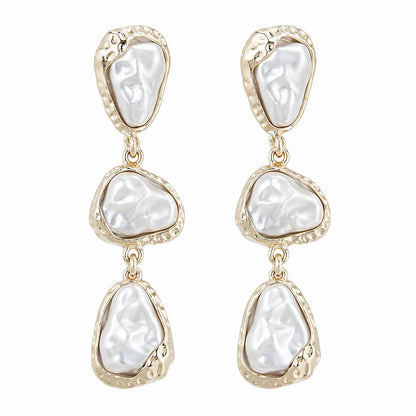 Baroque Pearl & Silvertone Tiered Dangle Earrings