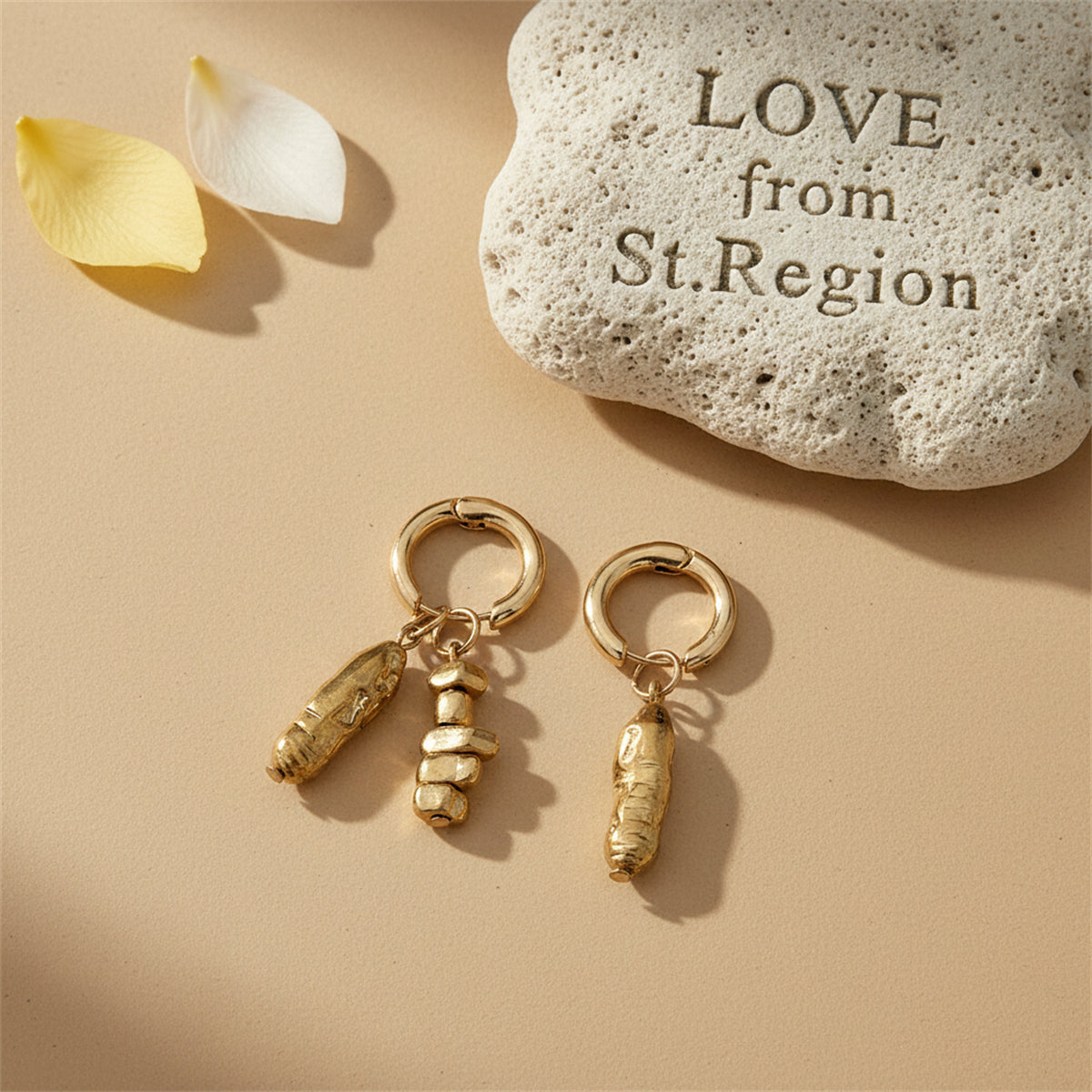 Goldtone Irregular Cylinder Beads Mismatching Huggie Earrings