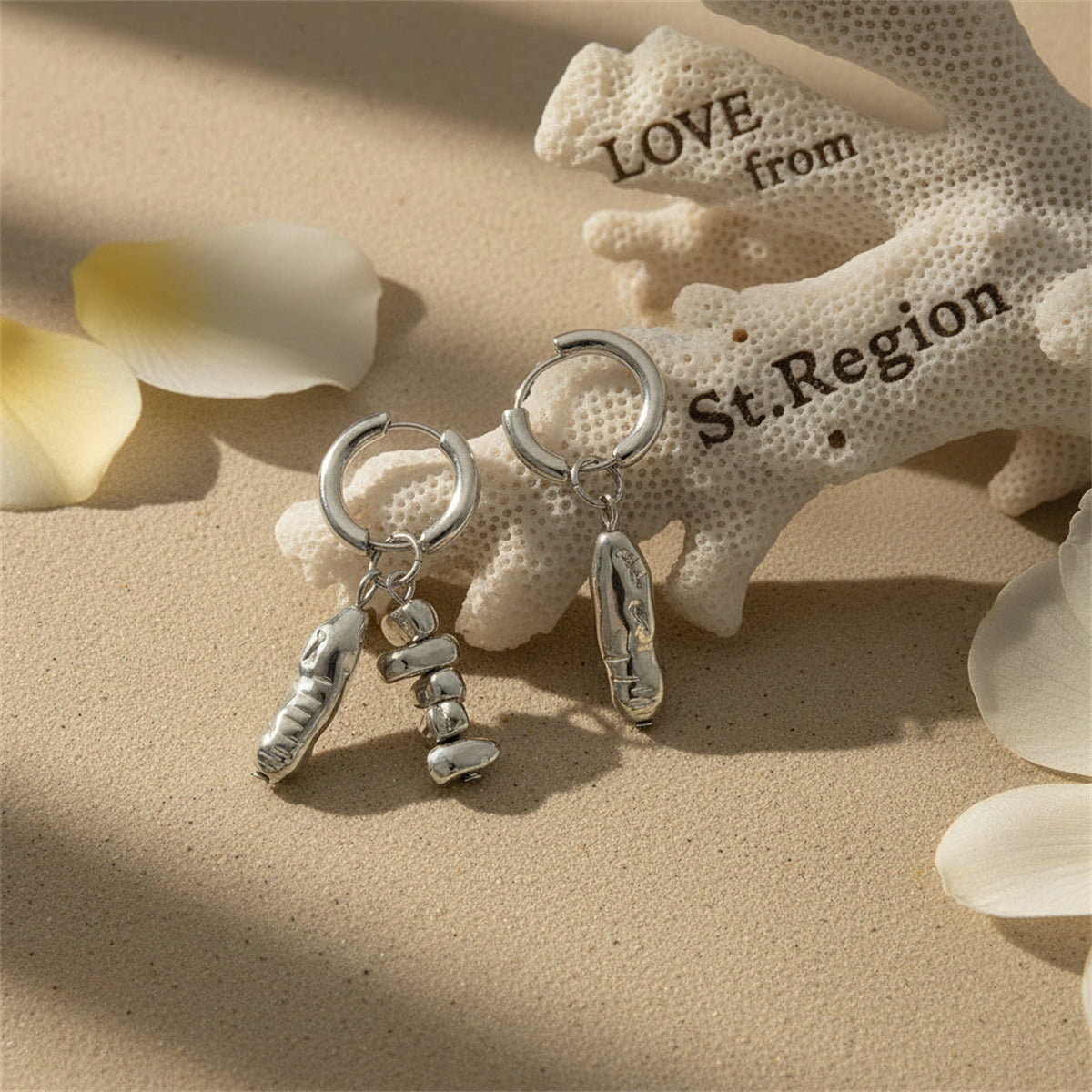 Silvertone Irregular Cylinder Beads Mismatching Dangle Earrings
