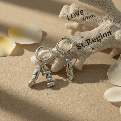 Silvertone Irregular Cylinder Beads Mismatching Dangle Earrings