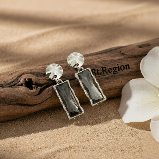 Gray Crystal & Silvertone Rectangle Dangle Earrings