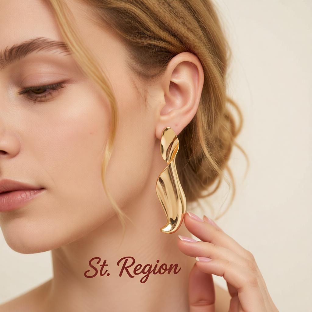 Goldtone Leaf Statement Dangle Earrings, gold drop earrings for women, botanical inspired, styled look