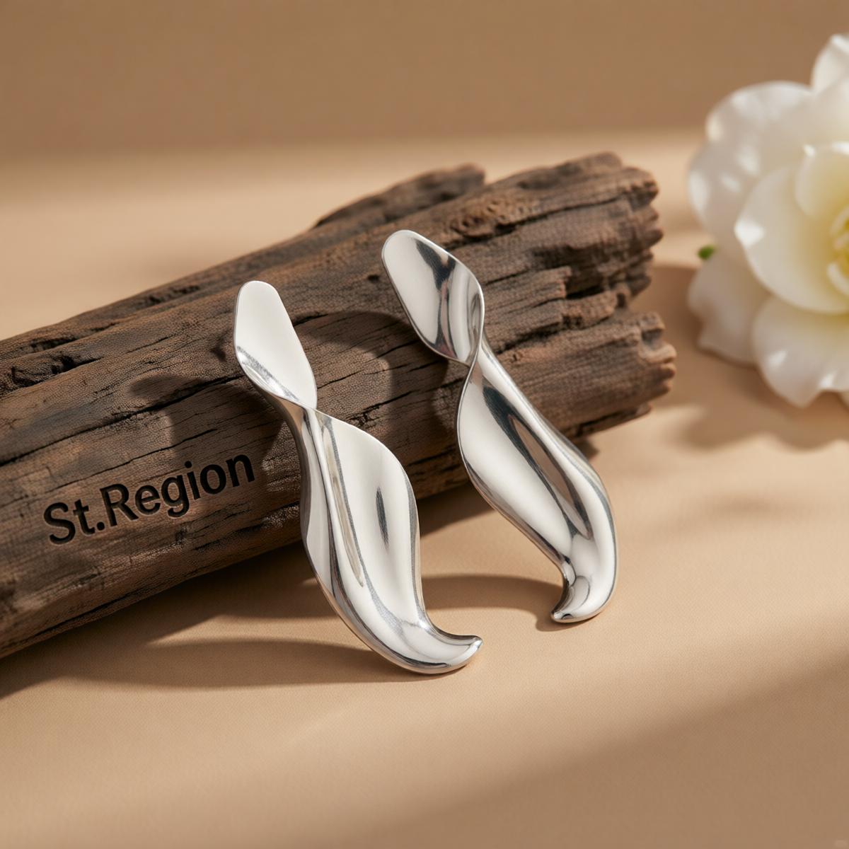 Silvertone Leaf Statement Dangle Earrings, silver drop earrings for women, dainty minimalist design, front view