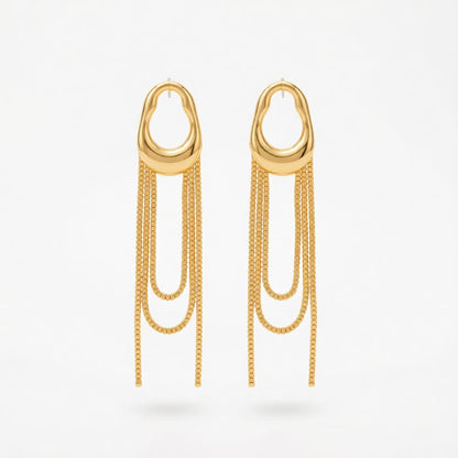 Goldtone Open Drop Chain Tassel Dangle Earrings, gold drop earrings for women, elegant gift for her, side view