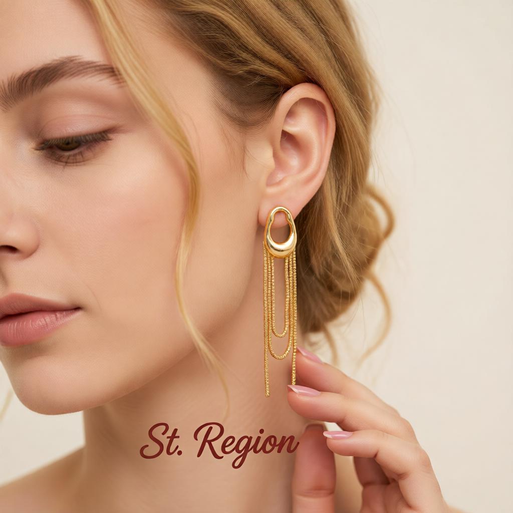 Goldtone Open Drop Chain Tassel Dangle Earrings, gold drop earrings for women, elegant gift for her, styled look