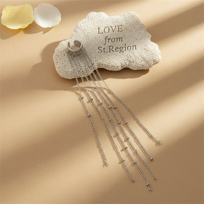 Silvertone Beaded Chain Long Tassel Ear Cuff