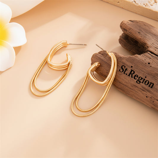 Goldtone Chain Tassel Huggie Earrings