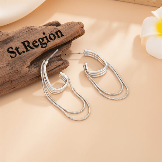 Silvertone Chain Tassel Huggie Earrings