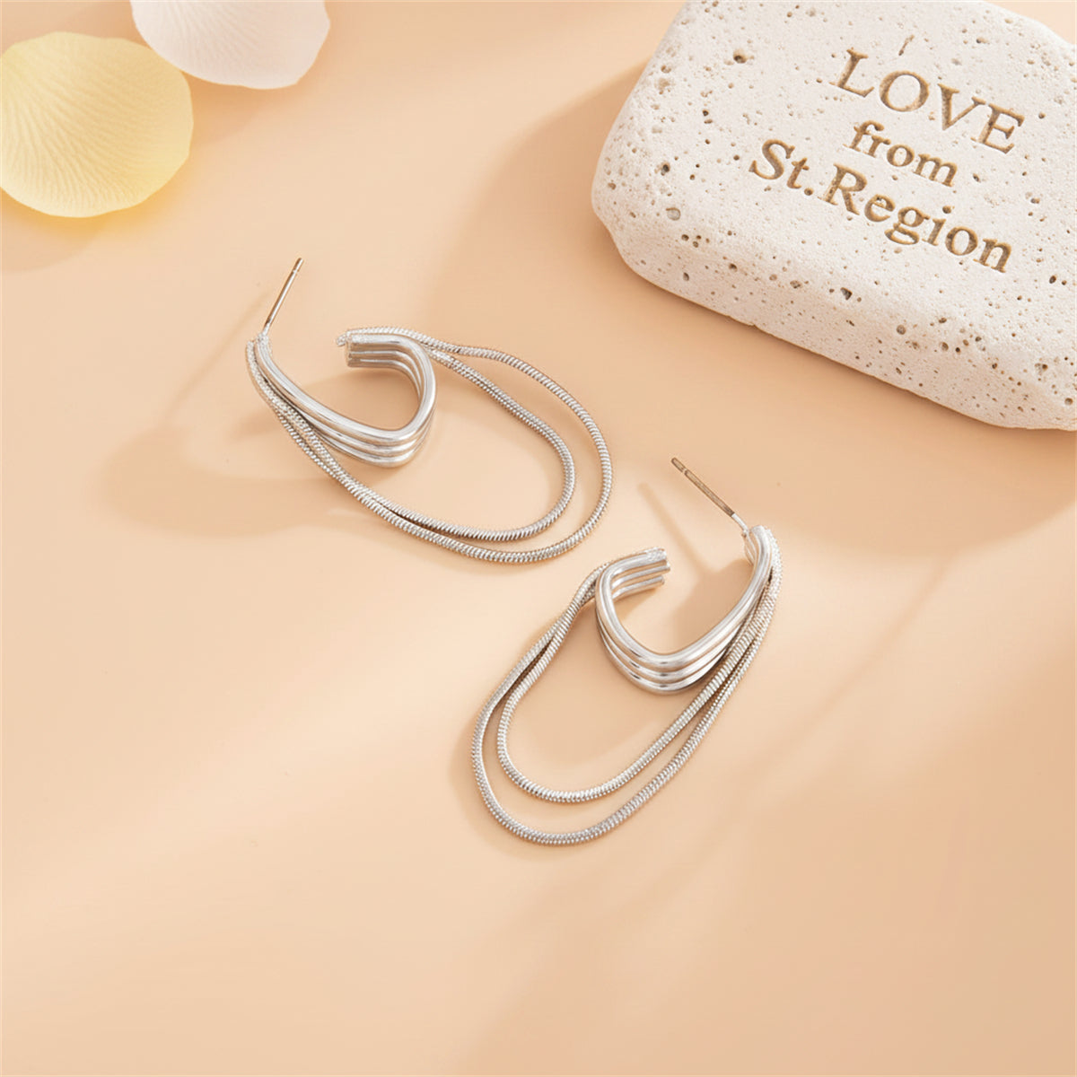Silvertone Chain Tassel Huggie Earrings