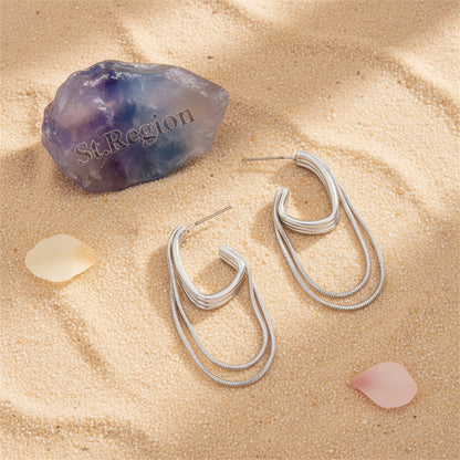 Silvertone Chain Tassel Huggie Earrings