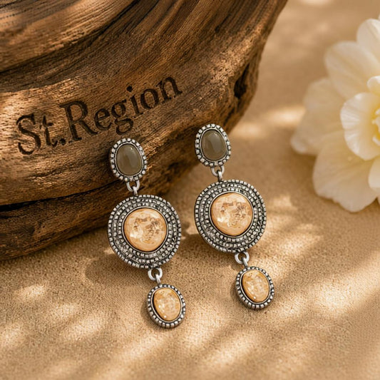 Resin & Two Tone Hammered Round Dangle Earrings