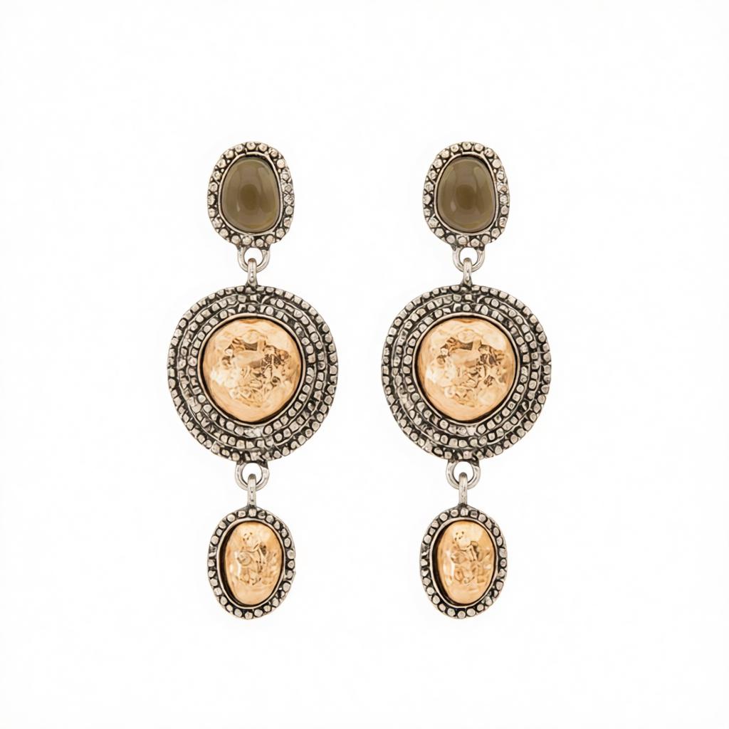 Resin and Two Tone Hammered Round Dangle Earrings, drop earrings for women, everyday style, side view