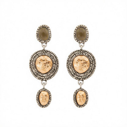 Resin and Two Tone Hammered Round Dangle Earrings, drop earrings for women, everyday style, side view