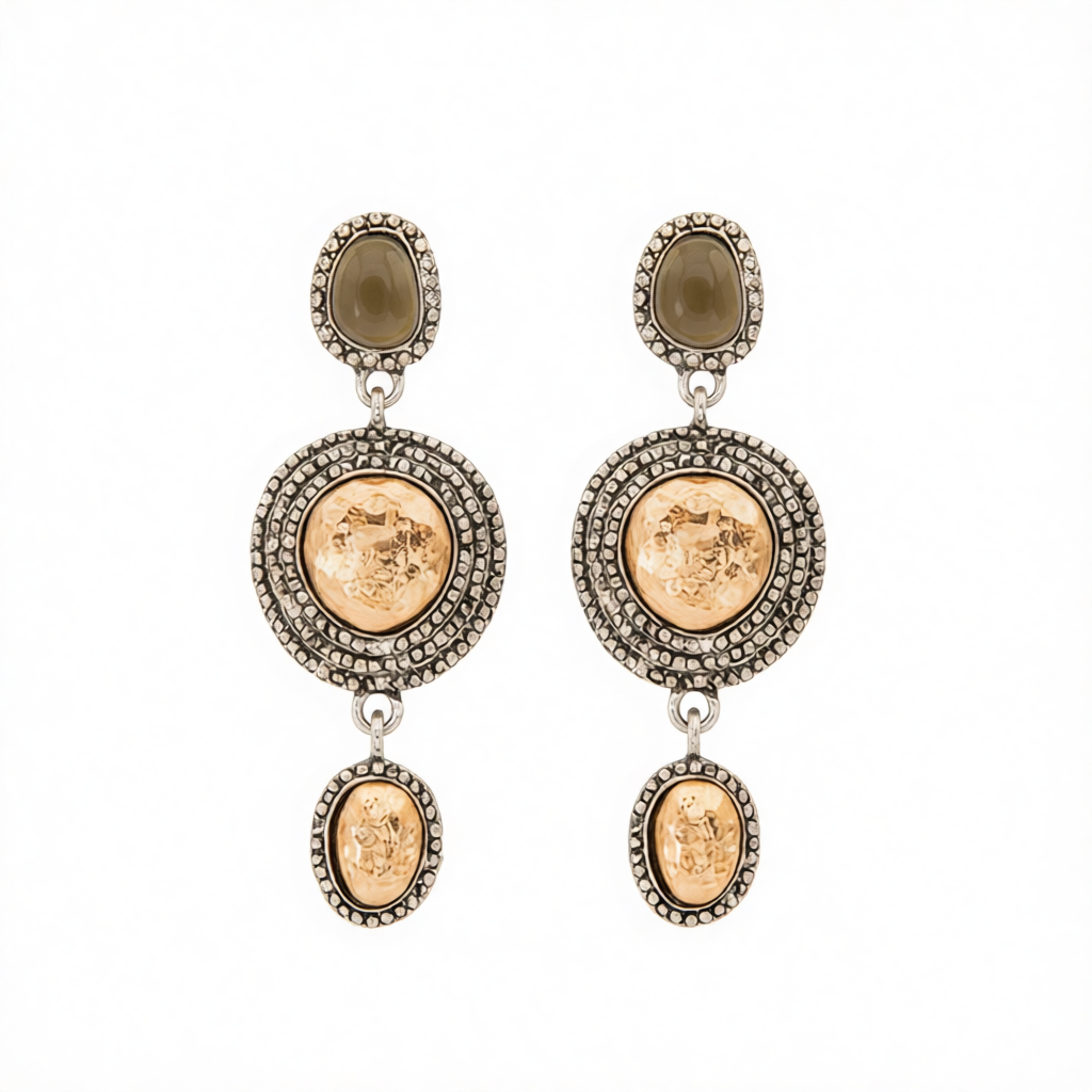 Resin & Two Tone Hammered Round Dangle Earrings