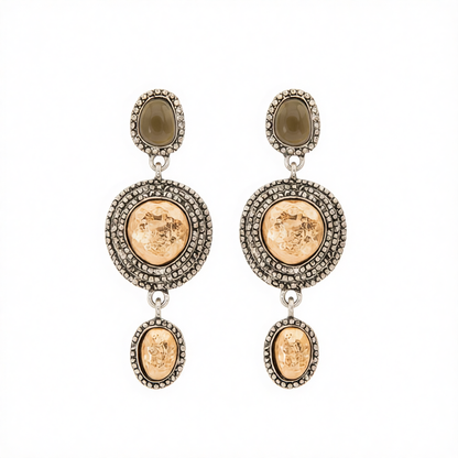 Resin & Two Tone Hammered Round Dangle Earrings