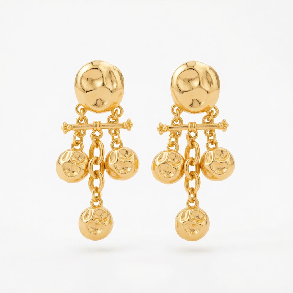Goldtone Hammered Candlestick Tassel Dangle Earrings, gold drop earrings for women, vintage-inspired design, side view