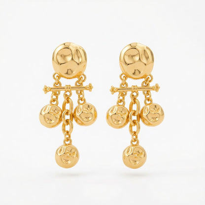 Goldtone Hammered Candlestick Tassel Dangle Earrings, gold drop earrings for women, vintage-inspired design, side view