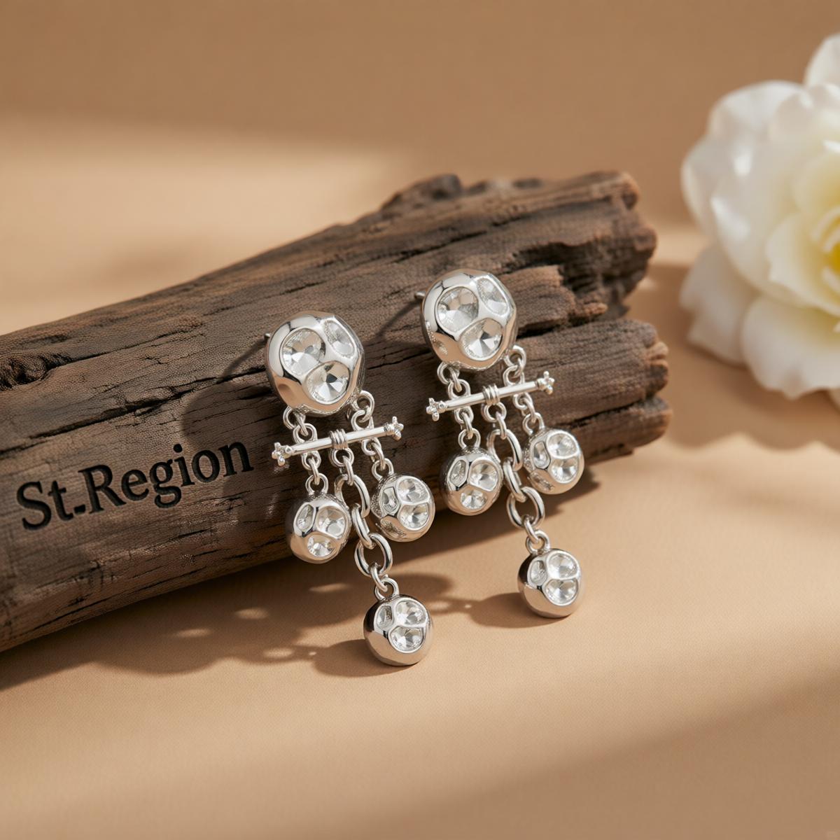 Silvertone Hammered Candlestick Tassel Dangle Earrings, silver drop earrings for women, elegant gift for her, front view