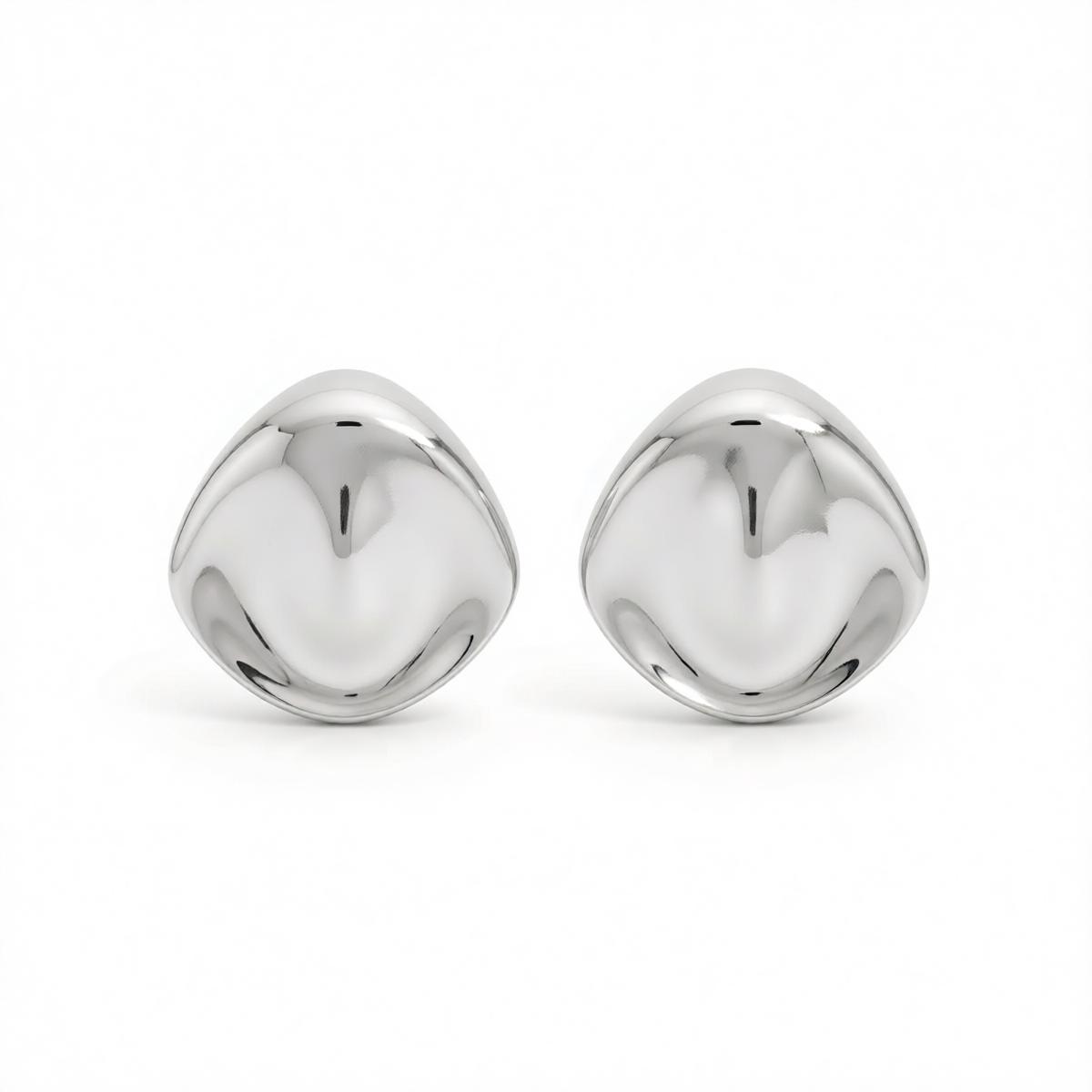 Silvertone Uneven Rhombus Statement Earrings, cubic zirconia stud earrings for women, botanical inspired, side view
