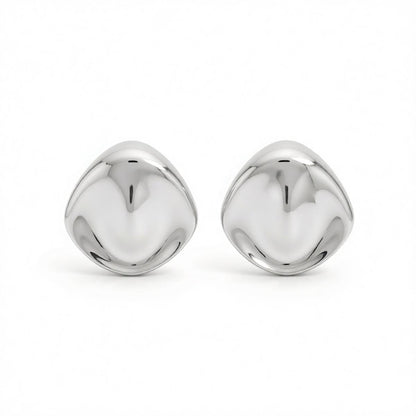 Silvertone Uneven Rhombus Statement Earrings, cubic zirconia stud earrings for women, botanical inspired, side view
