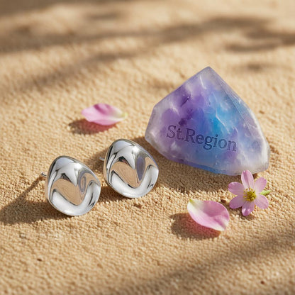 Silvertone Uneven Rhombus Statement Earrings, cubic zirconia stud earrings for women, botanical inspired, detail close-up